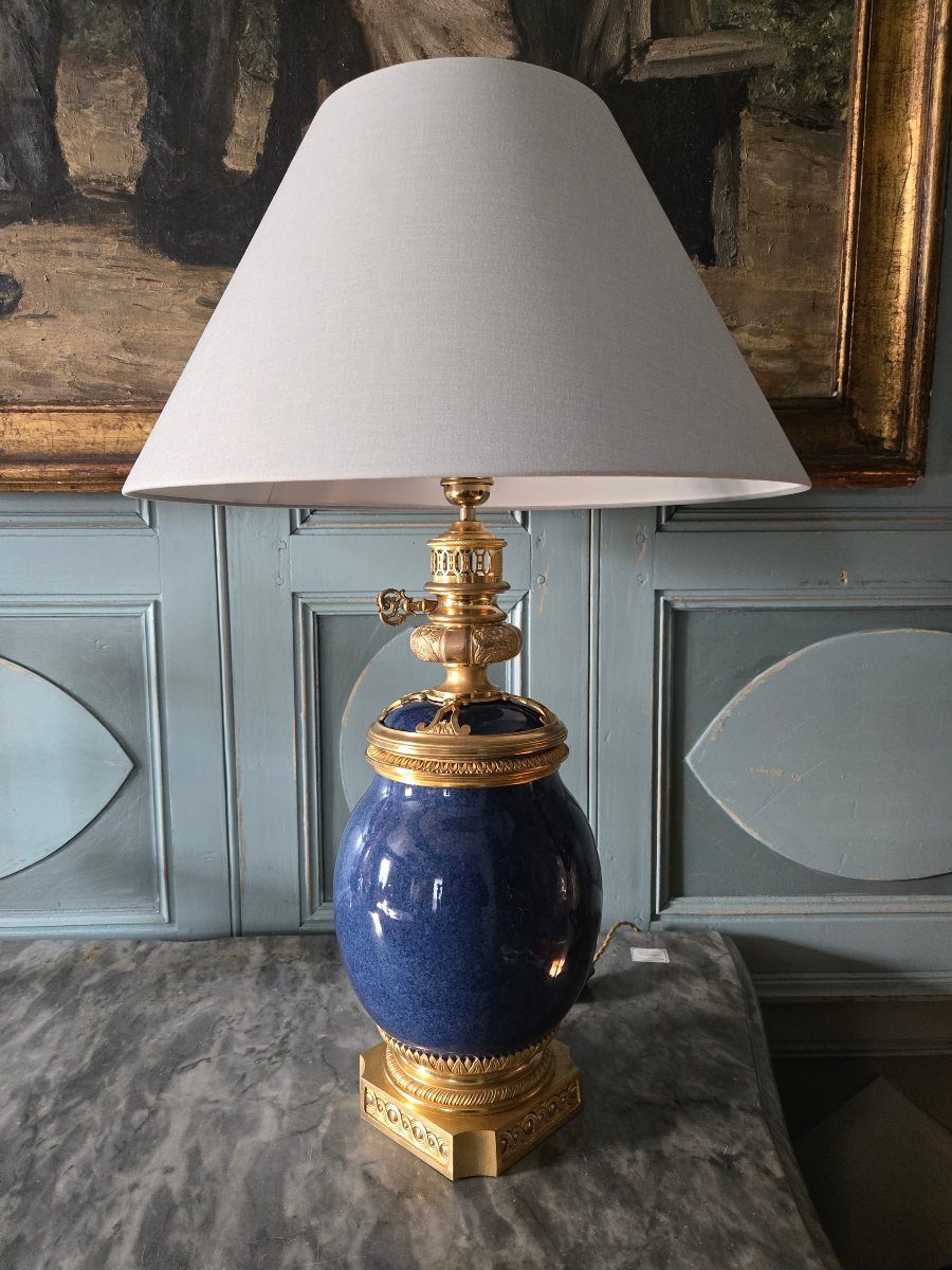 Lampe De Salon En Porcelaine Et Bronze Doré, Style Louis XVI, XIXème Siècle. -photo-8