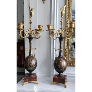 Pair Of Barbedienne And Cahieux Candelabra, 19th Century