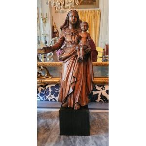 Vierge à l'Enfant Du XVIIIème Siècle En Tilleul
