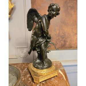 Eros d'Après J-b Pigalle, Sculpture En Bronze Du XIXème Siècle.