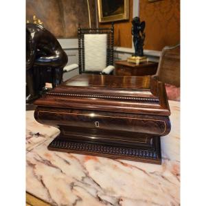 Rosewood And Guilloché Wood Work Box, Charles X Period.