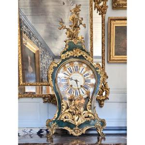 Important Louis XV Period Cartel In Lacquer And Gilded Bronzes.