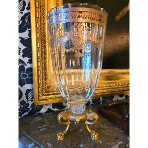 Important Vase In Gilt Bronze And Crystal.