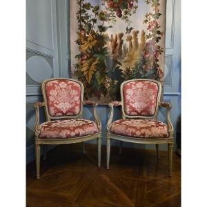 Pair Of Large Cabriolet Armchairs, Late Louis XV Period. 