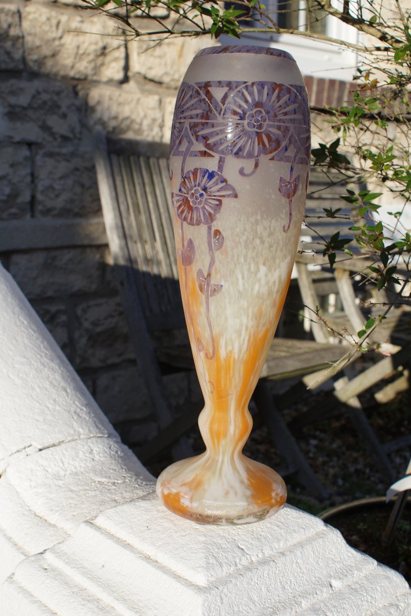 Vase "Charder-Le verre Français" Décor "Ancolies"-photo-4