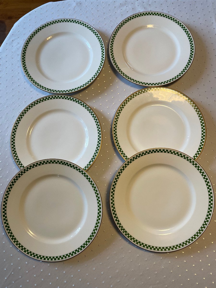 Very Beautiful Set Of 6 Porcelain Flat Plates - Manufacture Hache-photo-4