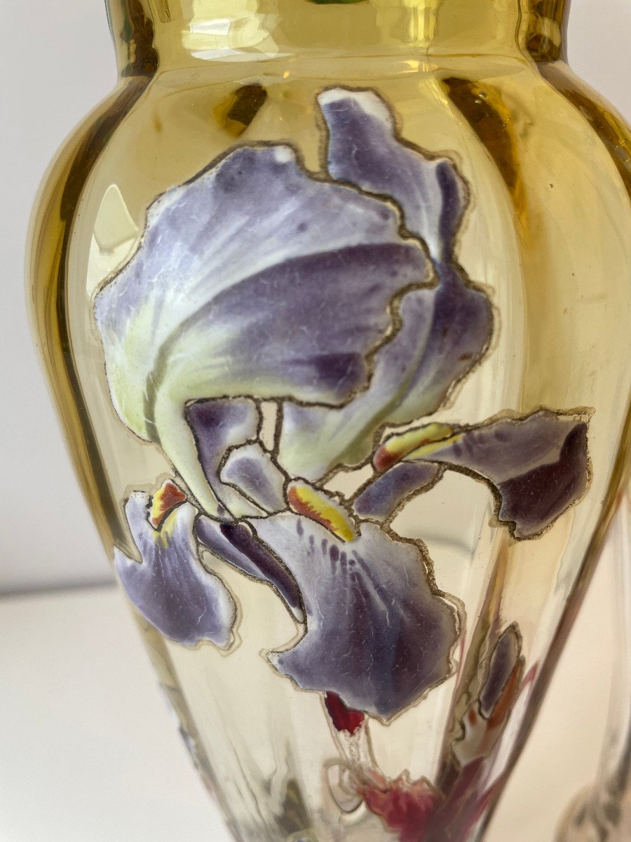 Pair Of Legras Vases Decorated With Irises And Dragonflies-photo-3