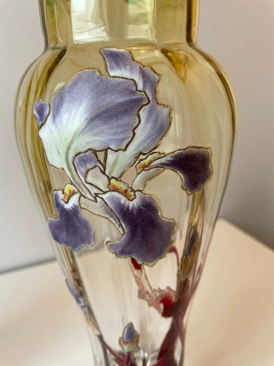 Pair Of Legras Vases Decorated With Irises And Dragonflies-photo-4