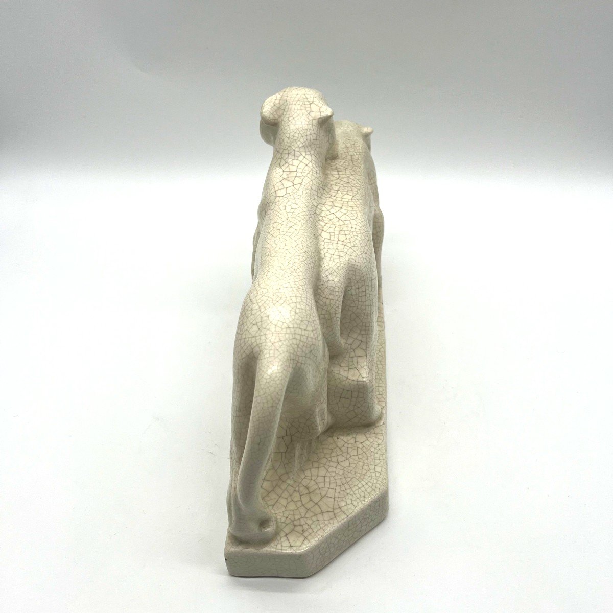 2 Lionesses Walking, Art Deco Crackle Ceramic-photo-2