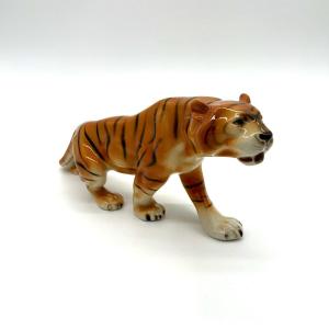 Tigre Royal Dux En Céramique De Bohême, 1960