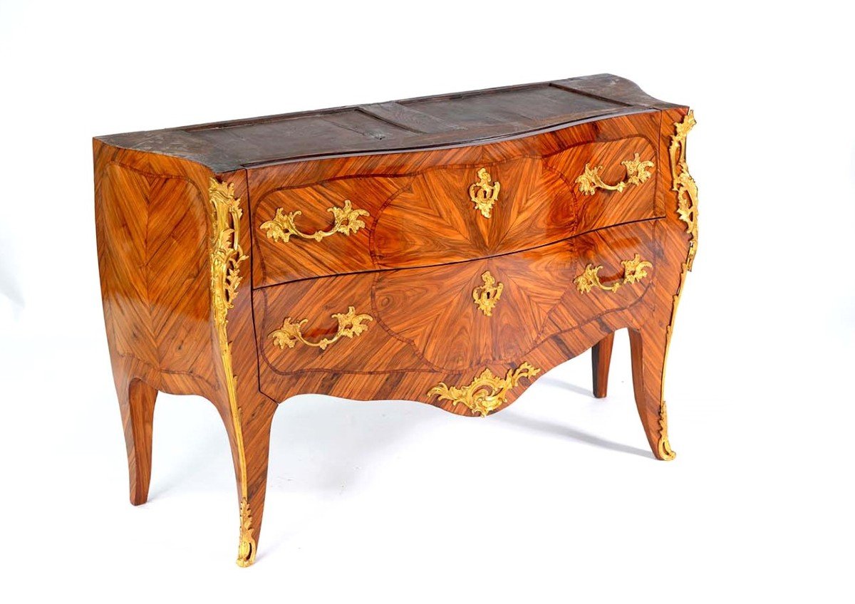 Stamped Pierre Roussel - Magnificent Curved Chest Of Drawers On 3 Sides - Louis XV Period-photo-3