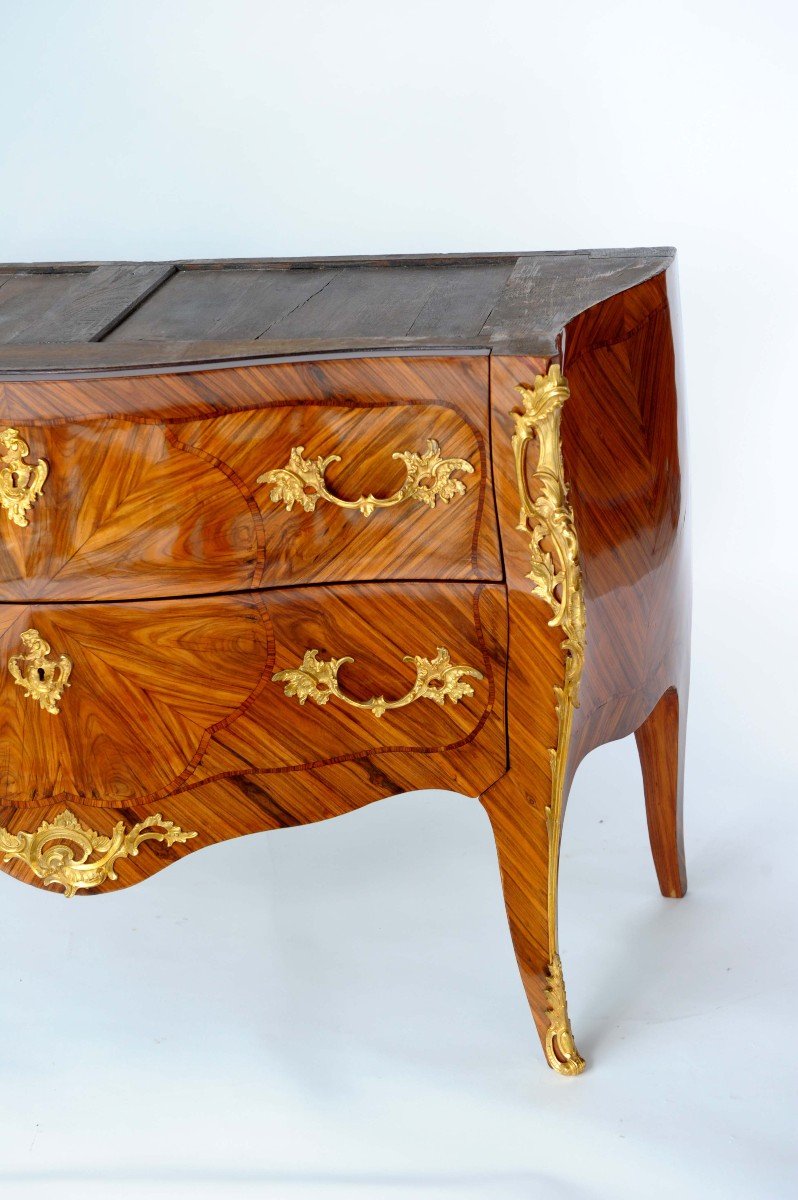 Stamped Pierre Roussel - Magnificent Curved Chest Of Drawers On 3 Sides - Louis XV Period-photo-1