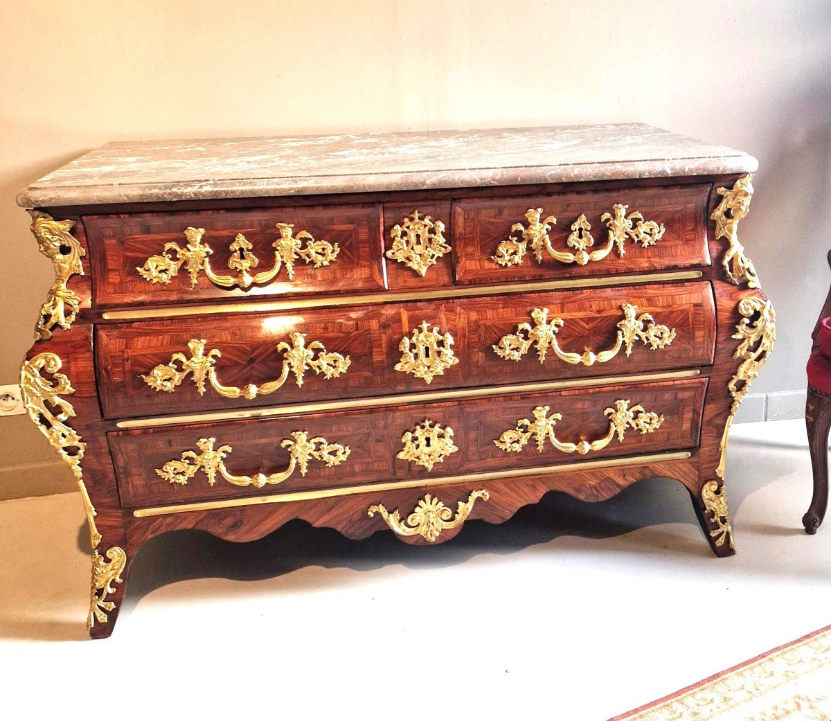 Magnificent Tomb Commode Strongly Curved In Violet Wood - Early Regency-photo-3