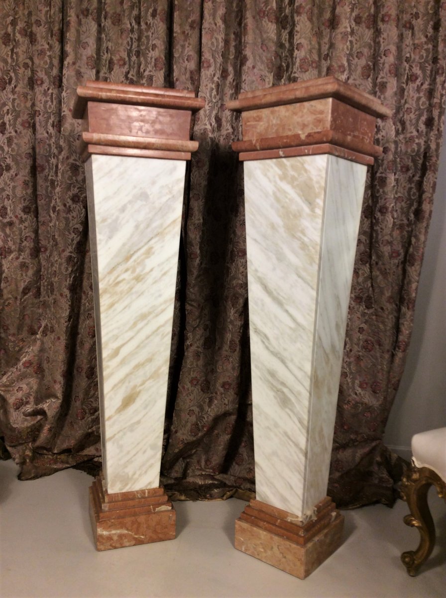 25% Discount Until 03.11 -  Pair Of Louis XIV Sheaths In Veined Marble - XIXth Century-photo-4