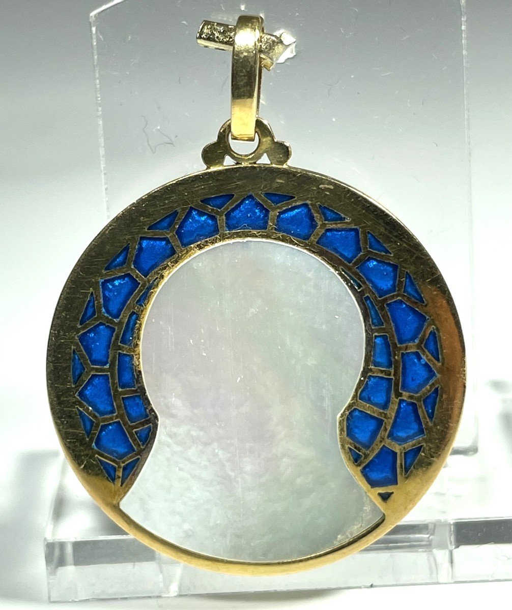 Médaille En Nacre, Or Et émail Bleu-photo-4