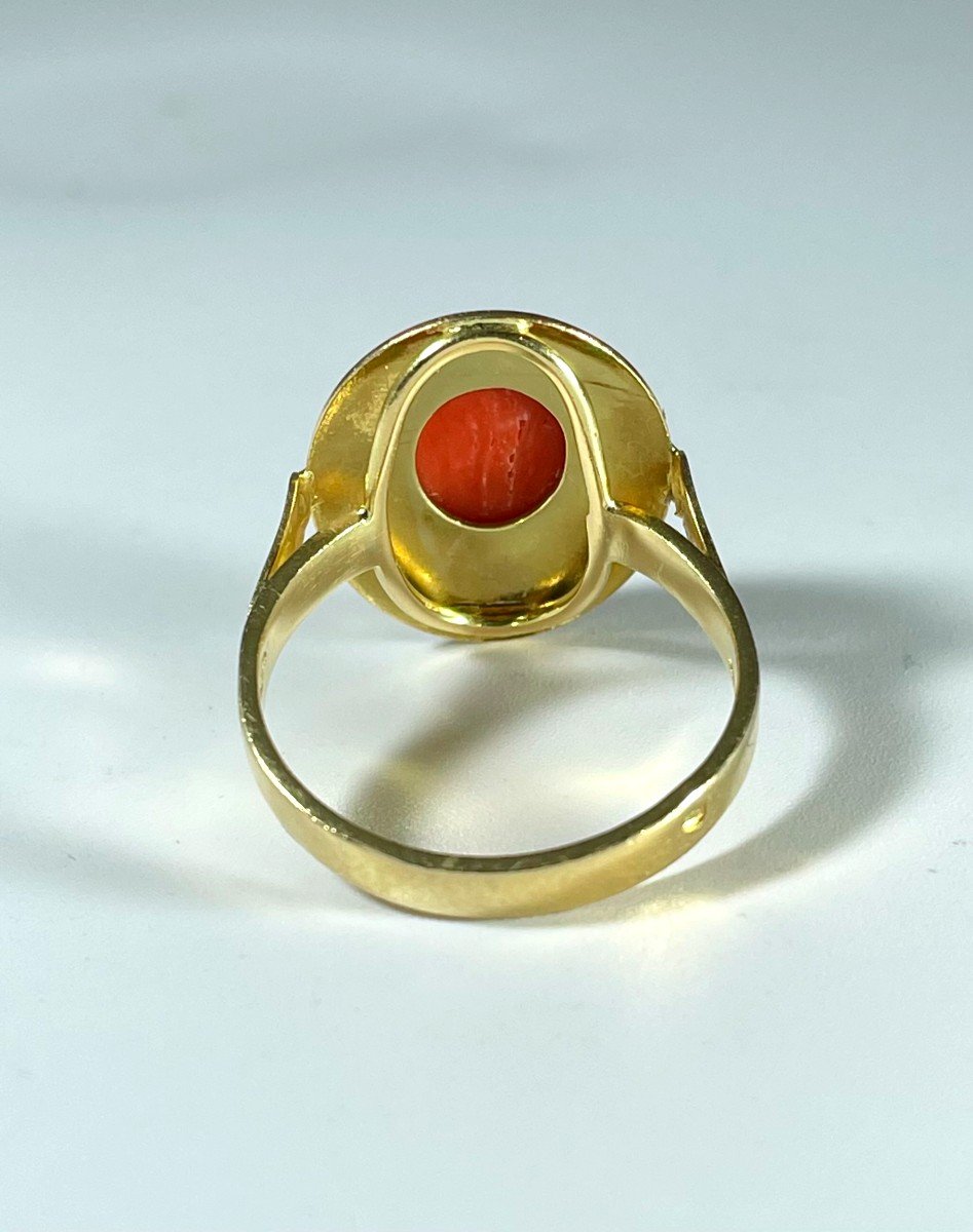 Bague Or Et Cabochon De Corail-photo-3