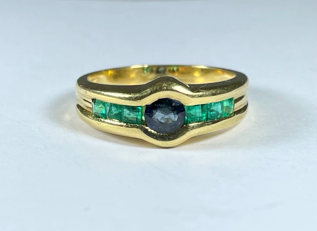 Bague Saphir Et émeraudes-photo-2