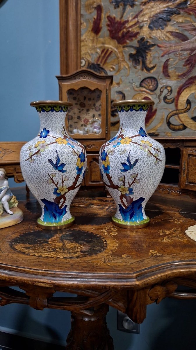 Une Paire De Vases Chinois Cloisonnés, Années 1970-1980-photo-1