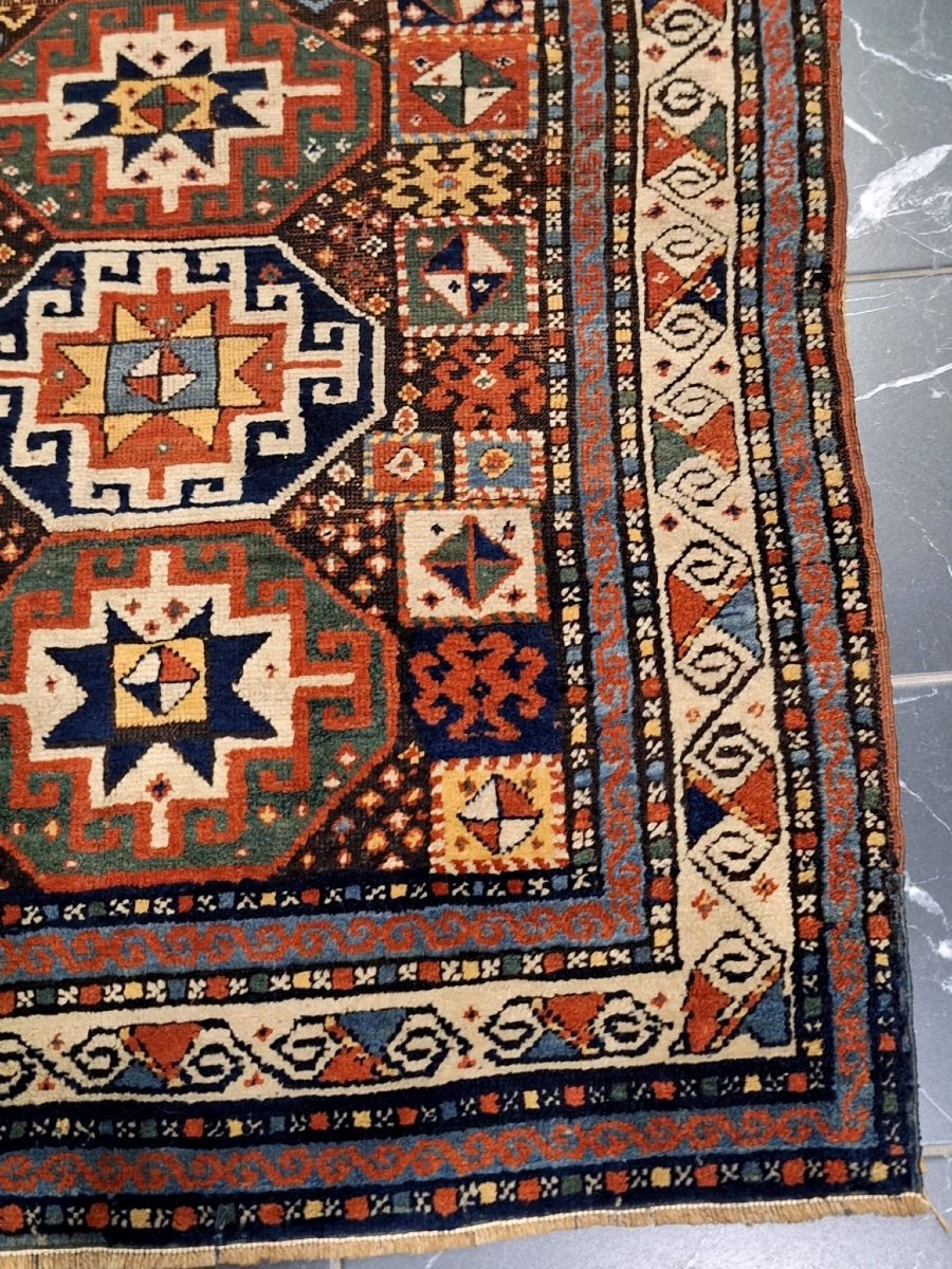 Tapis Caucasien Antique Noué à La Main Kazak-photo-3