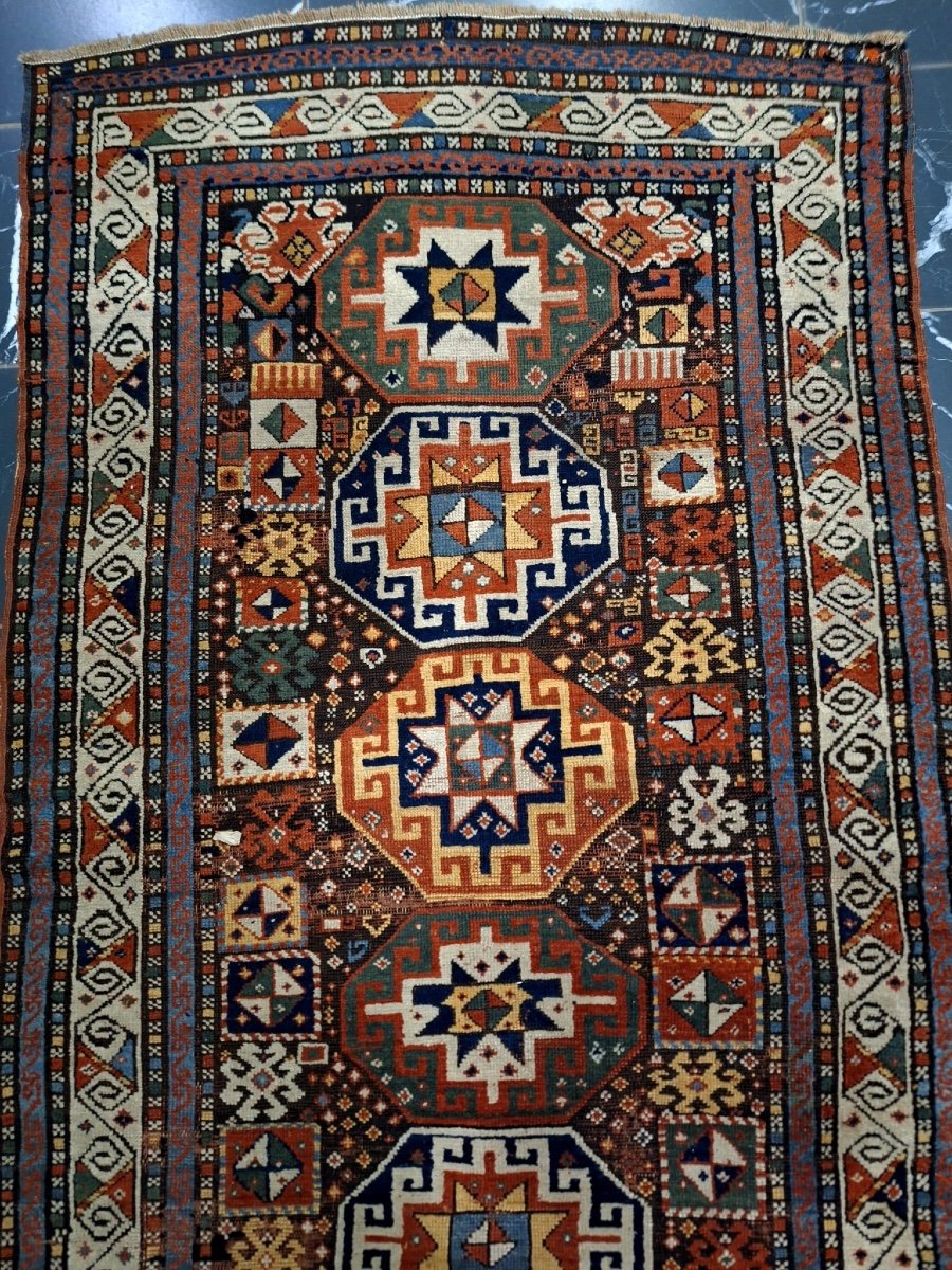 Tapis Caucasien Antique Noué à La Main Kazak-photo-5