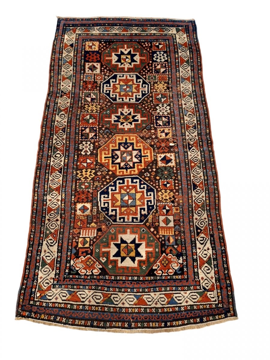 Tapis Caucasien Antique Noué à La Main Kazak