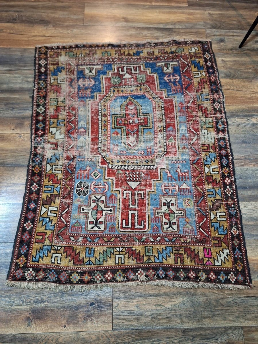 Antique Hand Knotted Kazak Rug-photo-2