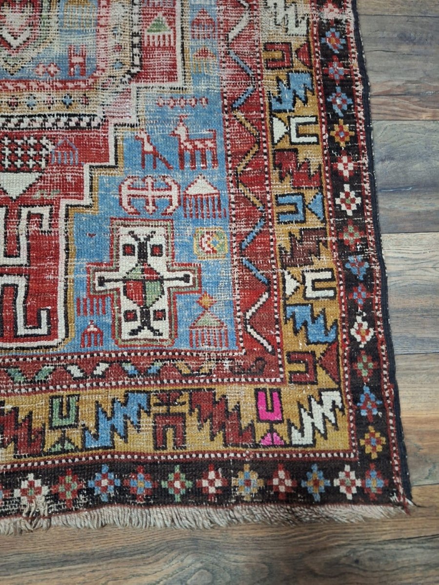 Antique Hand Knotted Kazak Rug-photo-4