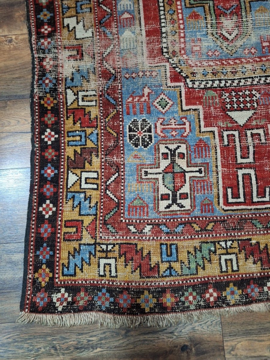 Antique Hand Knotted Kazak Rug-photo-7