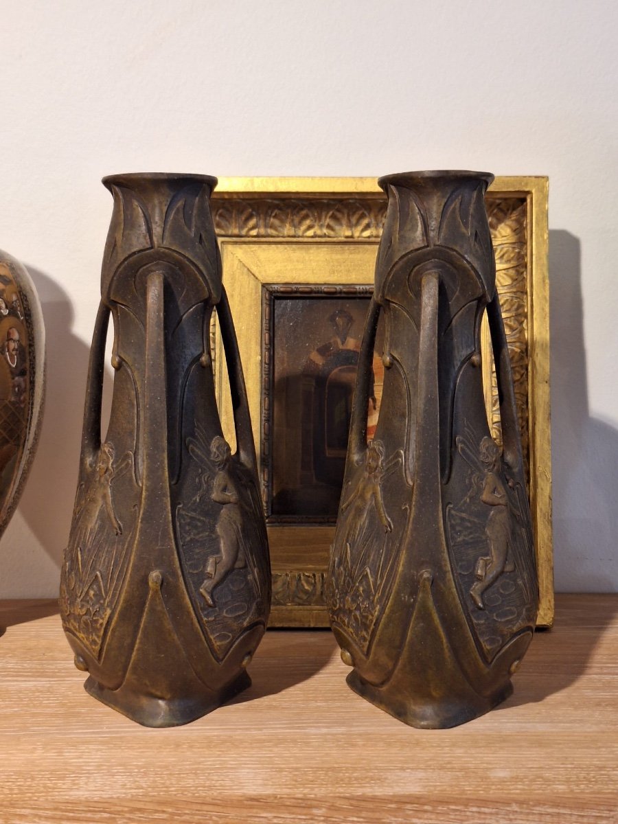 Pair Of Art Nouveau Vases, Signed J. Garnier-photo-2