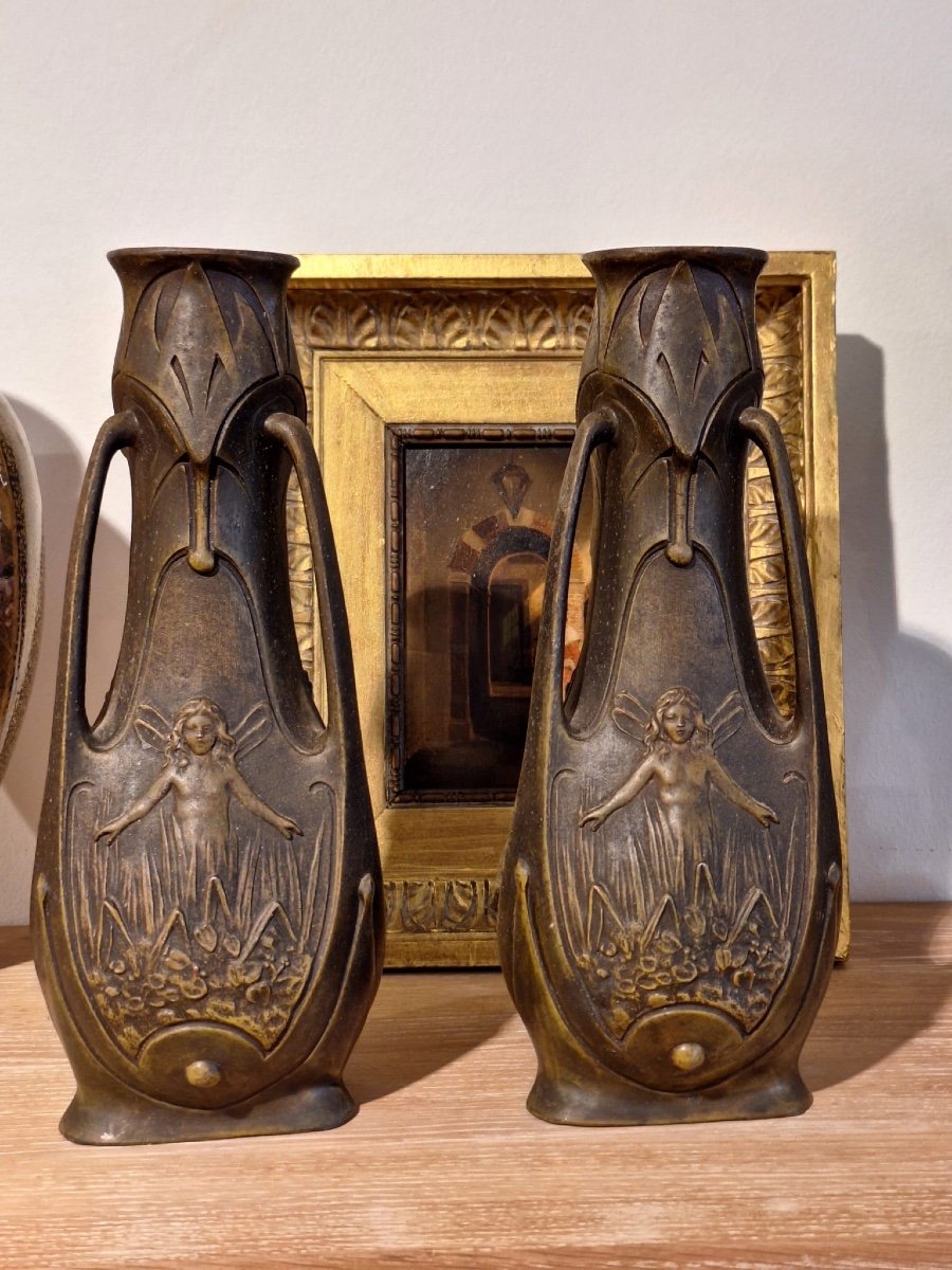 Pair Of Art Nouveau Vases, Signed J. Garnier-photo-3