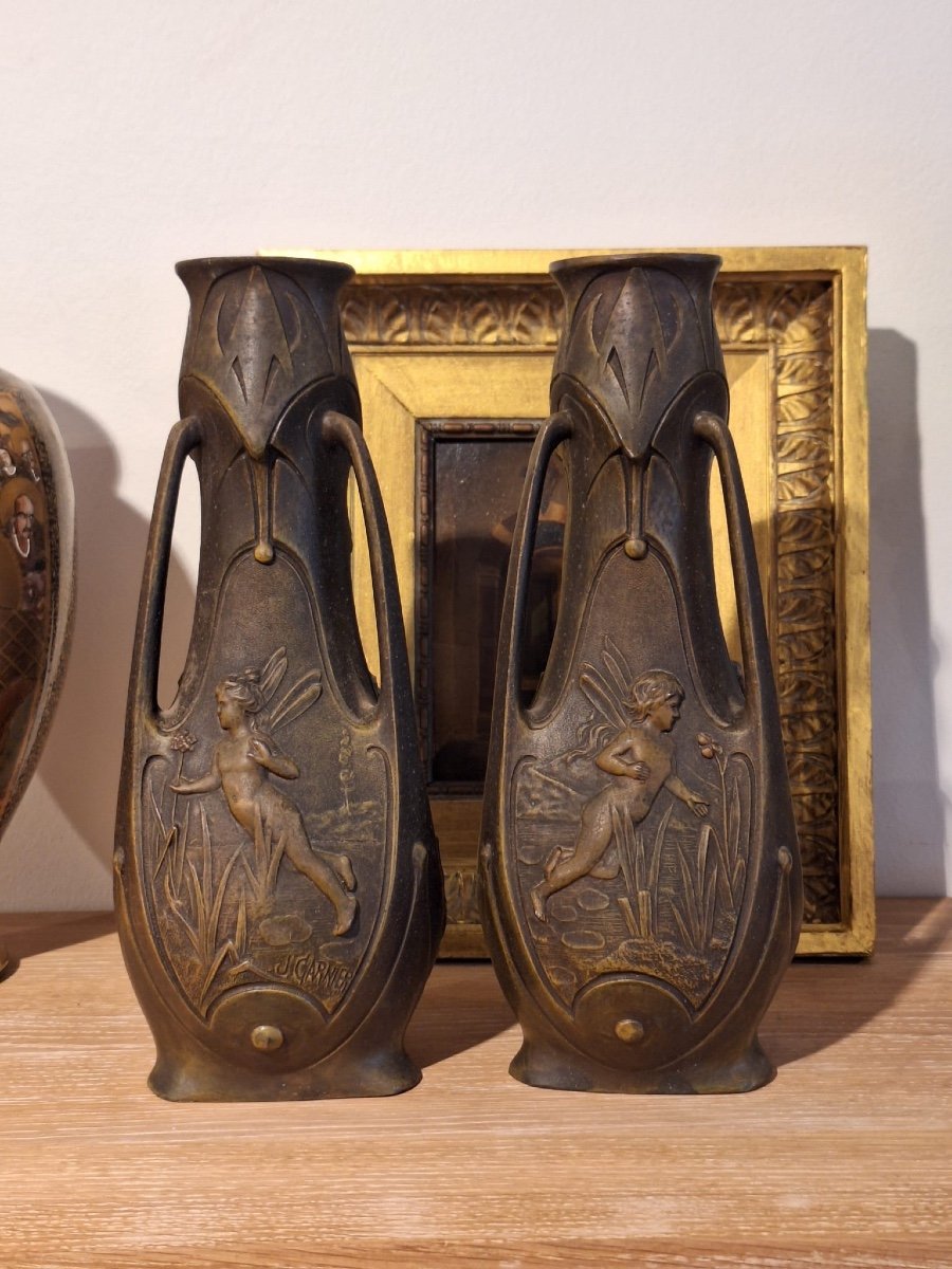 Pair Of Art Nouveau Vases, Signed J. Garnier-photo-4