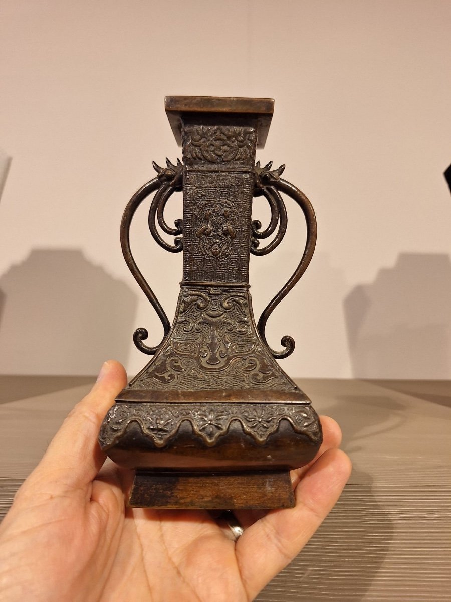 Japanese Bronze Vase, Meiji Period-photo-2