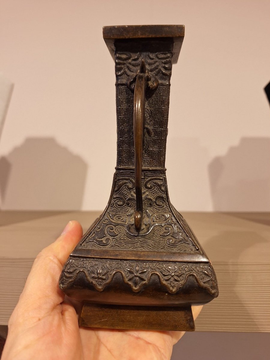 Japanese Bronze Vase, Meiji Period-photo-1