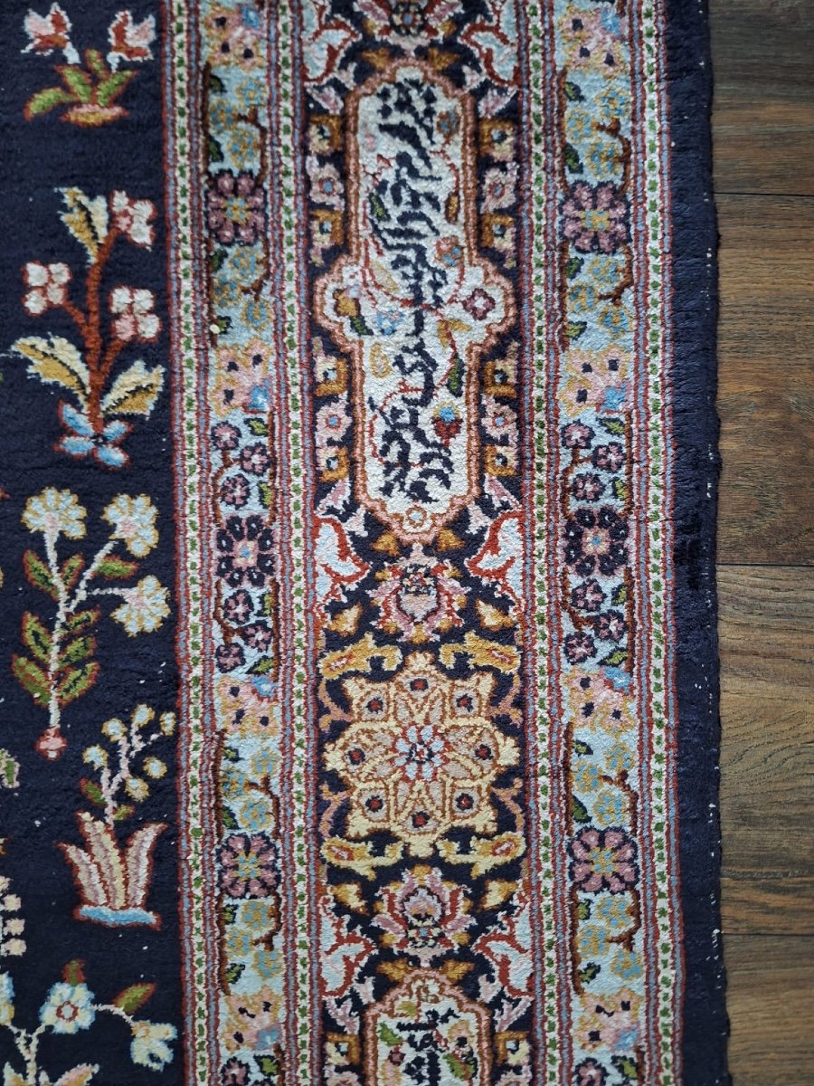 Vintage Hand Knotted Silk Rug Kashmir, India-photo-4