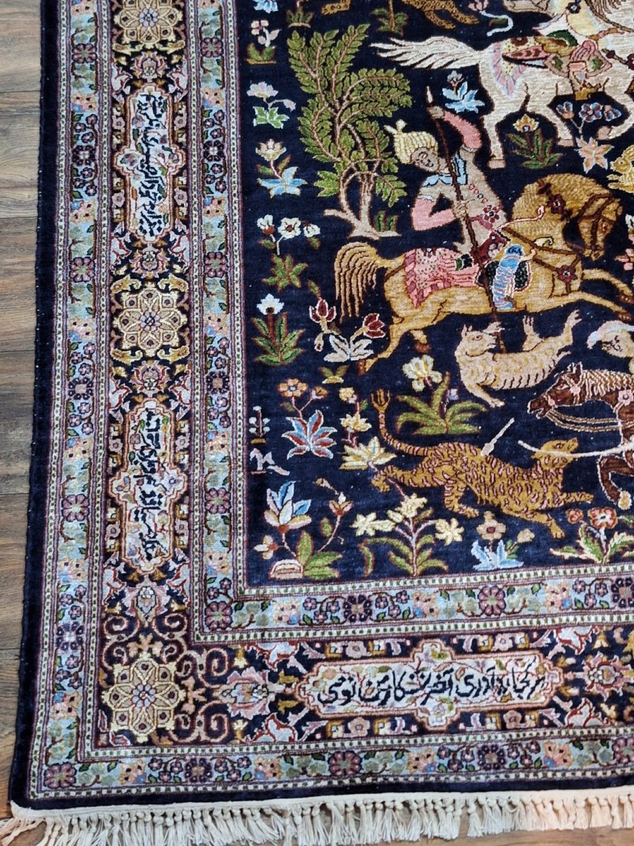 Vintage Hand Knotted Silk Rug Kashmir, India-photo-2