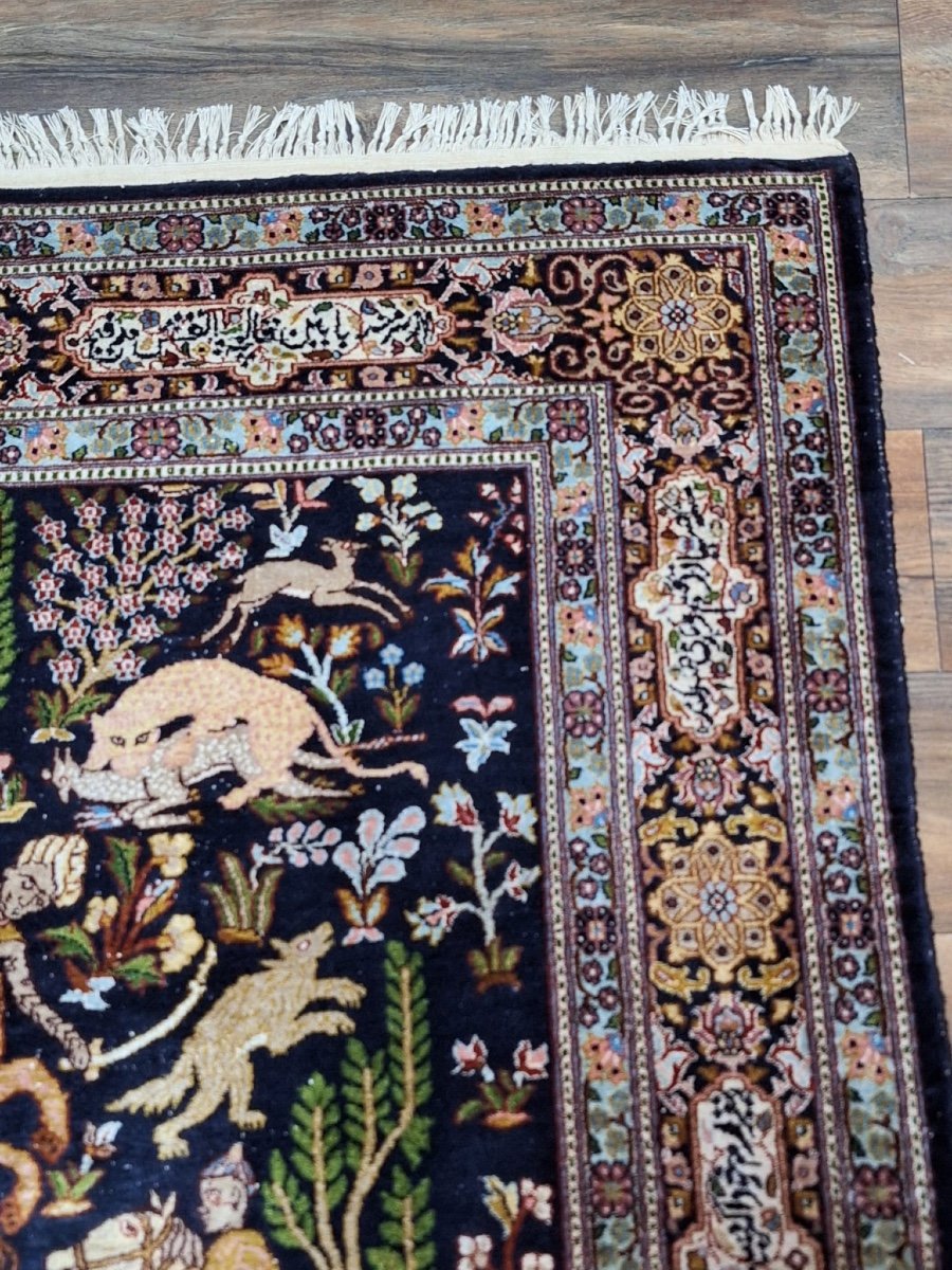 Vintage Hand Knotted Silk Rug Kashmir, India-photo-7