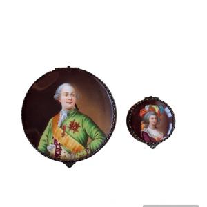 2 Antique Jewelry Boxes With Portraits Of Louis XVI And Marie-antoinette