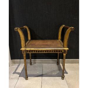 Beautiful Cane Bench In Carved And Gilded Wood