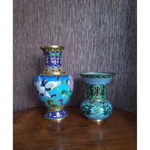2 Vases Chinois Cloisonnés, 20ème Siècle