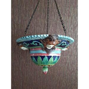 Antique French Majolica Hanging Basket