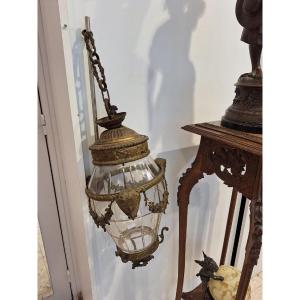 Antique Bronze And Crystal Lantern