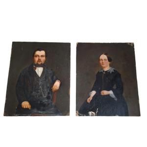 Pair Of Antique Portraits By Paul Haesaert, 1856