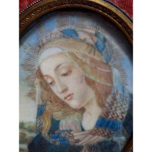 Miniature Painting "the Madonna Of The Magnificat", After Sandro Botticelli