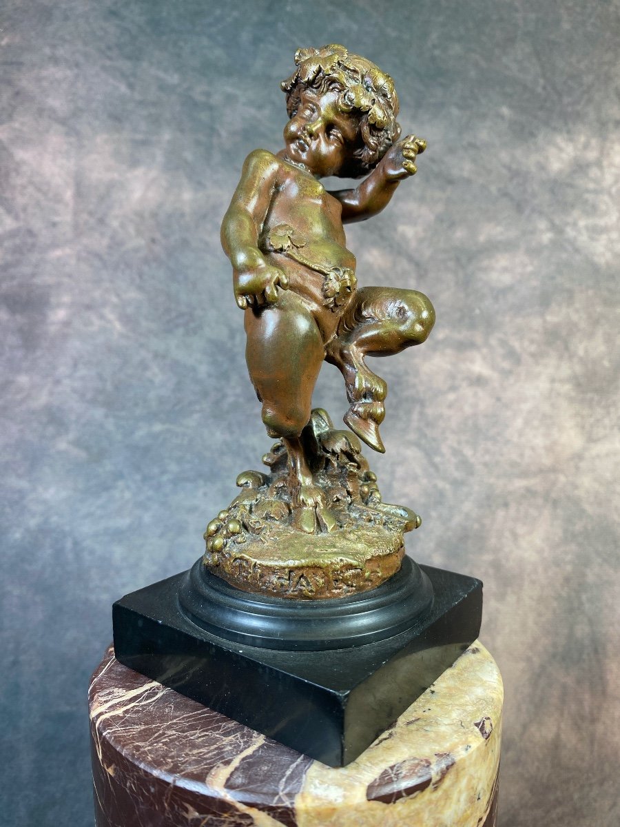 Sculpture De Jeune Faune En Bronze Patiné XIXème