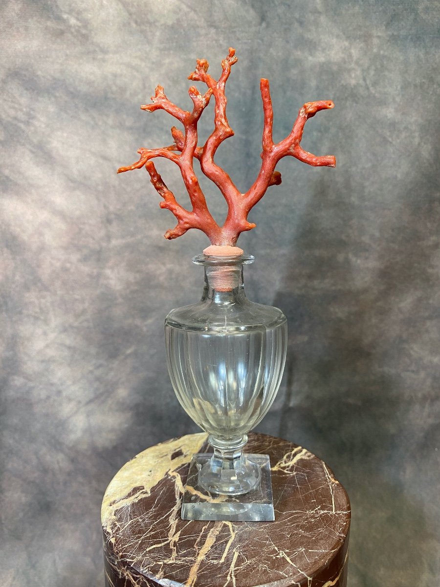 Crystal Perfume Bottle With Mediterranean Red Coral Stopper 