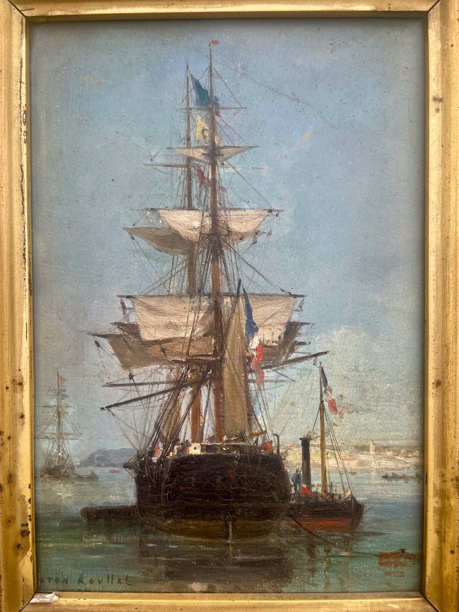 Marine By Gaston Roullet, Oil On Wood-photo-3