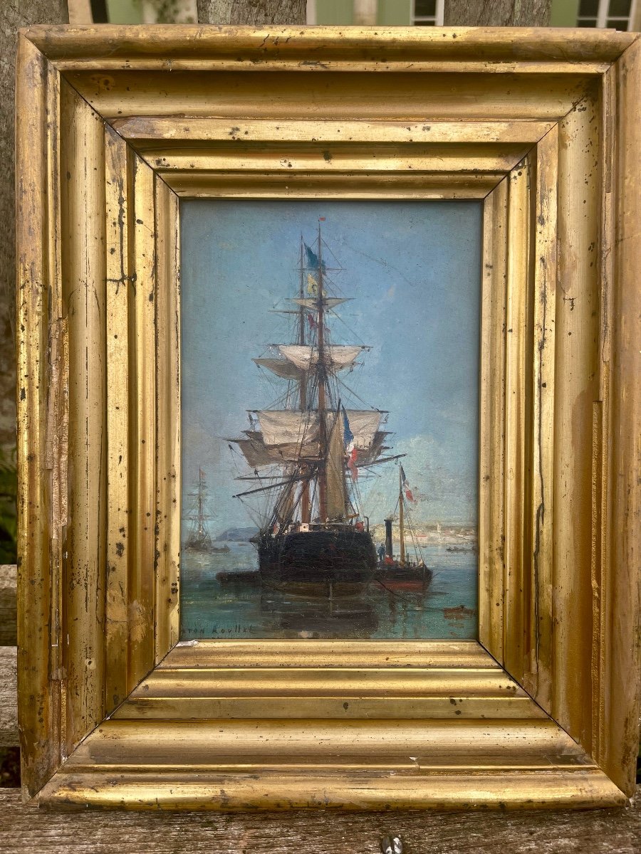 Marine By Gaston Roullet, Oil On Wood