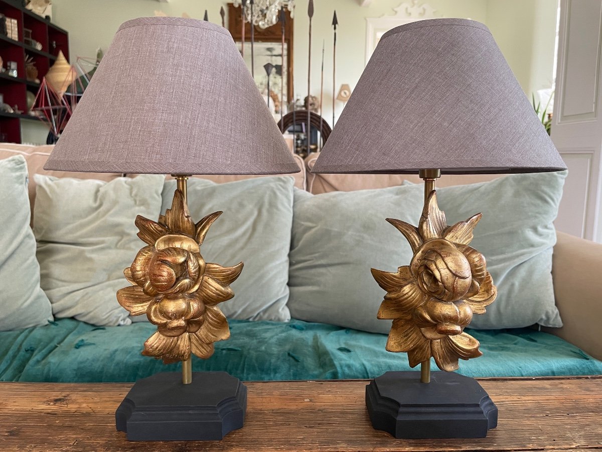 Pair Of 19th Century Gilded Wood Lamps-photo-2