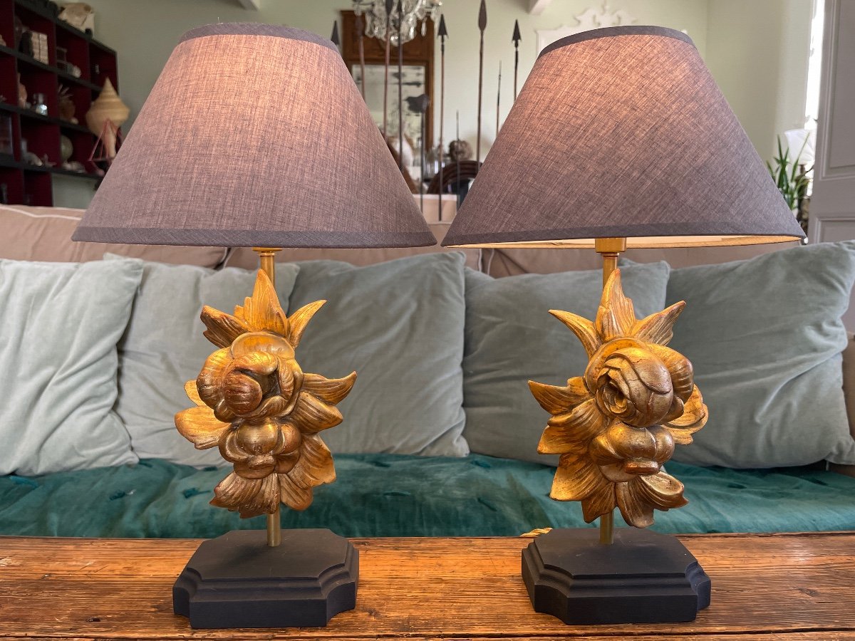 Pair Of 19th Century Gilded Wood Lamps