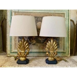 Pair Of Lamps On 19th Century Golden Wood